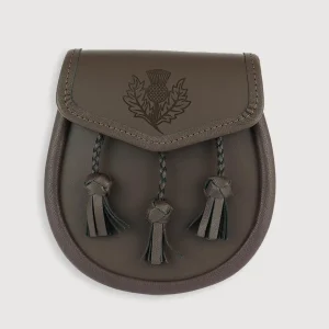 Laser etched day sporran with triple tassel design and highland thistle design