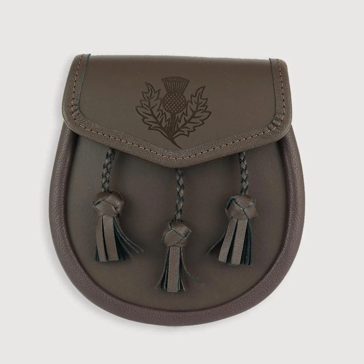 Laser etched day sporran with triple tassel design and highland thistle design